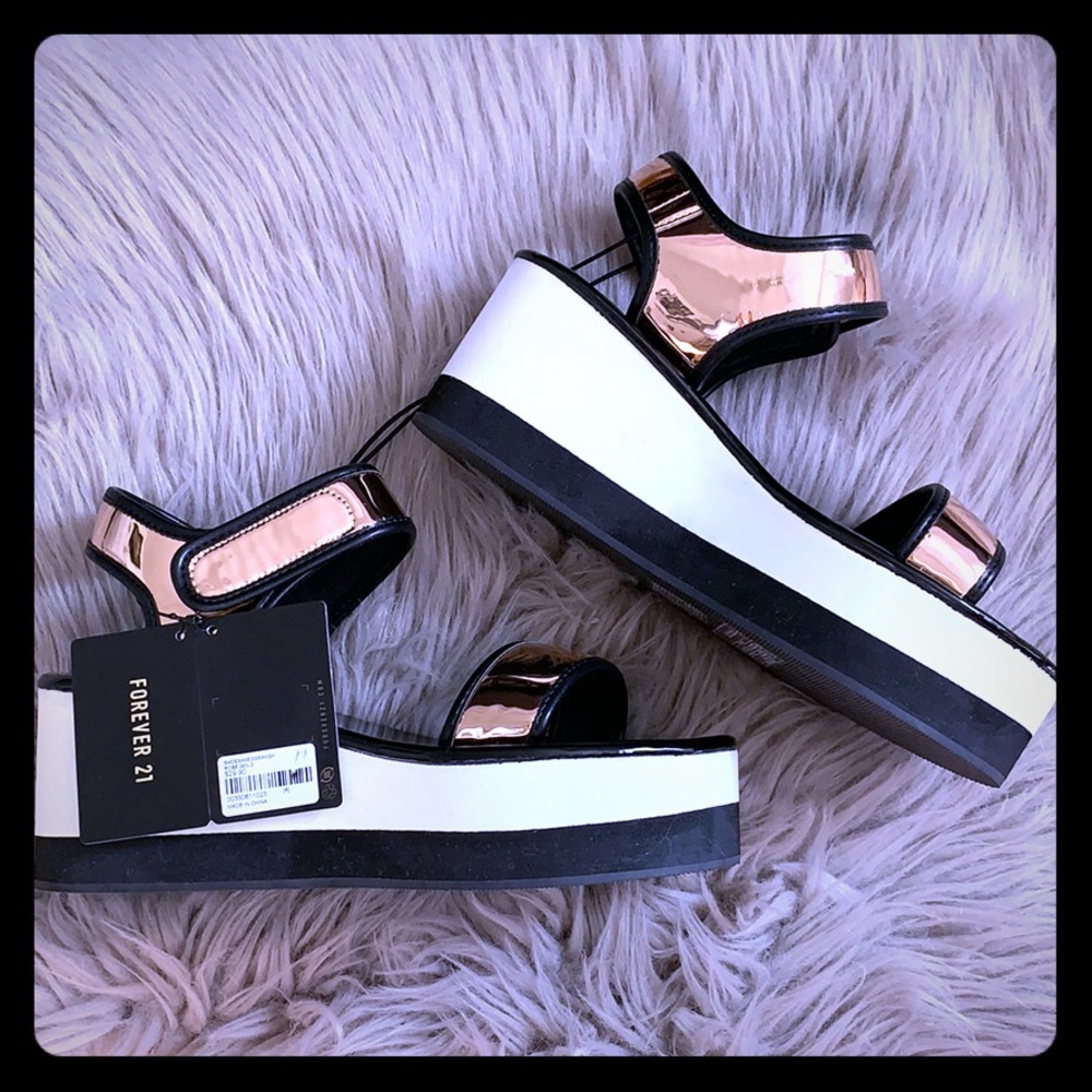 Forever 21 Metallic Strap Platform Wedges